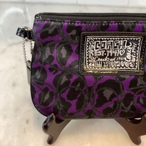 Coach Poppy Ocelot Leopard Lurex & Satin Wristlet Clutch - Picture 3 of 15